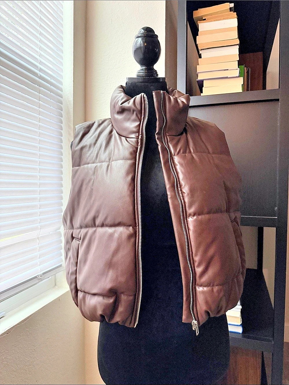 Espresso Brown Faux Leather Puffer